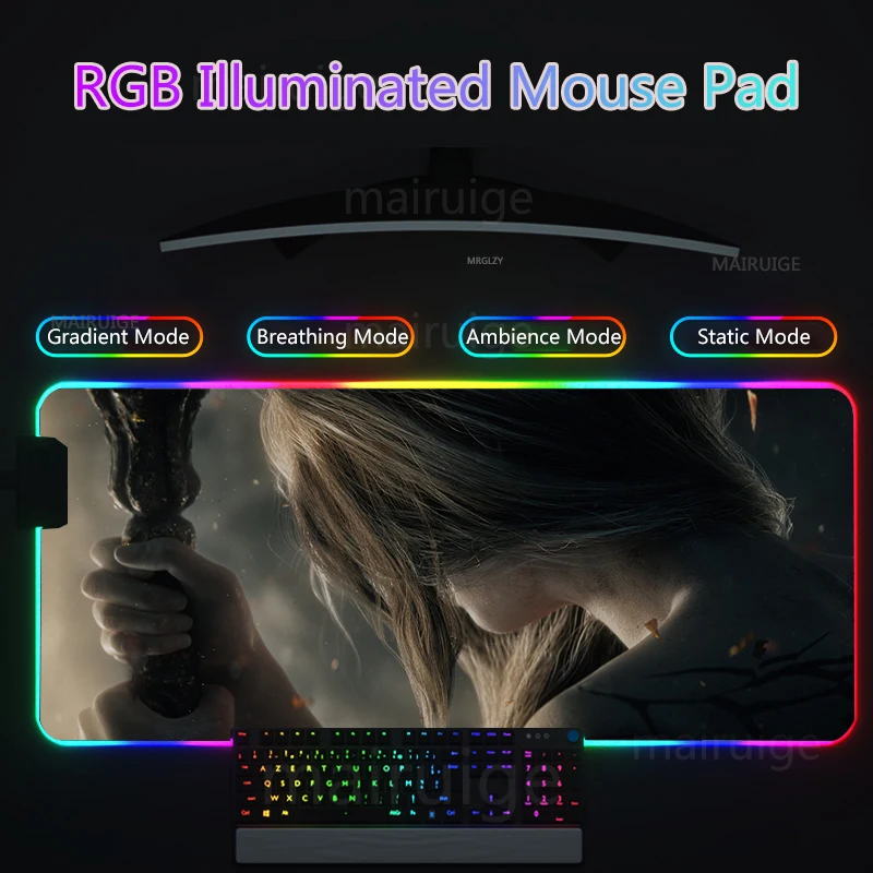 RGB Led Backlight Mouse Pad 40*90cm Elden Gaming Accessories Large MousePad Anime MouseMat Keyboard Desk Mat XXL Ring Play Mats