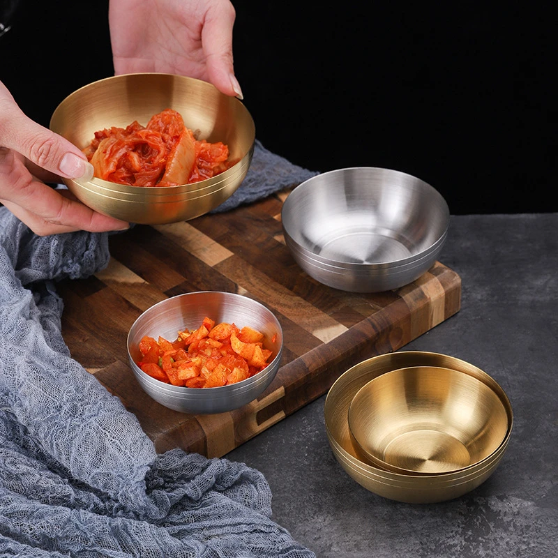 304 Stainless Steel Gold Pickles Rice Bowl Korean Style Creative Fruit Salad Soup Sauce Bowl for Restaurant Utensils for Kitchen