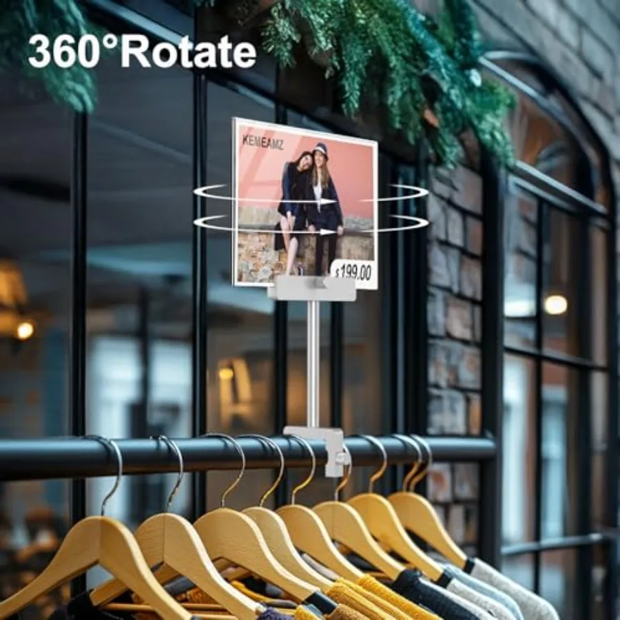 Aluminum Alloy Sign Holder Clamp with 5 x 7 Inch Acrylic Frame Sign HolderMerchandise Sign Display Clip for Clothing Stores Bus