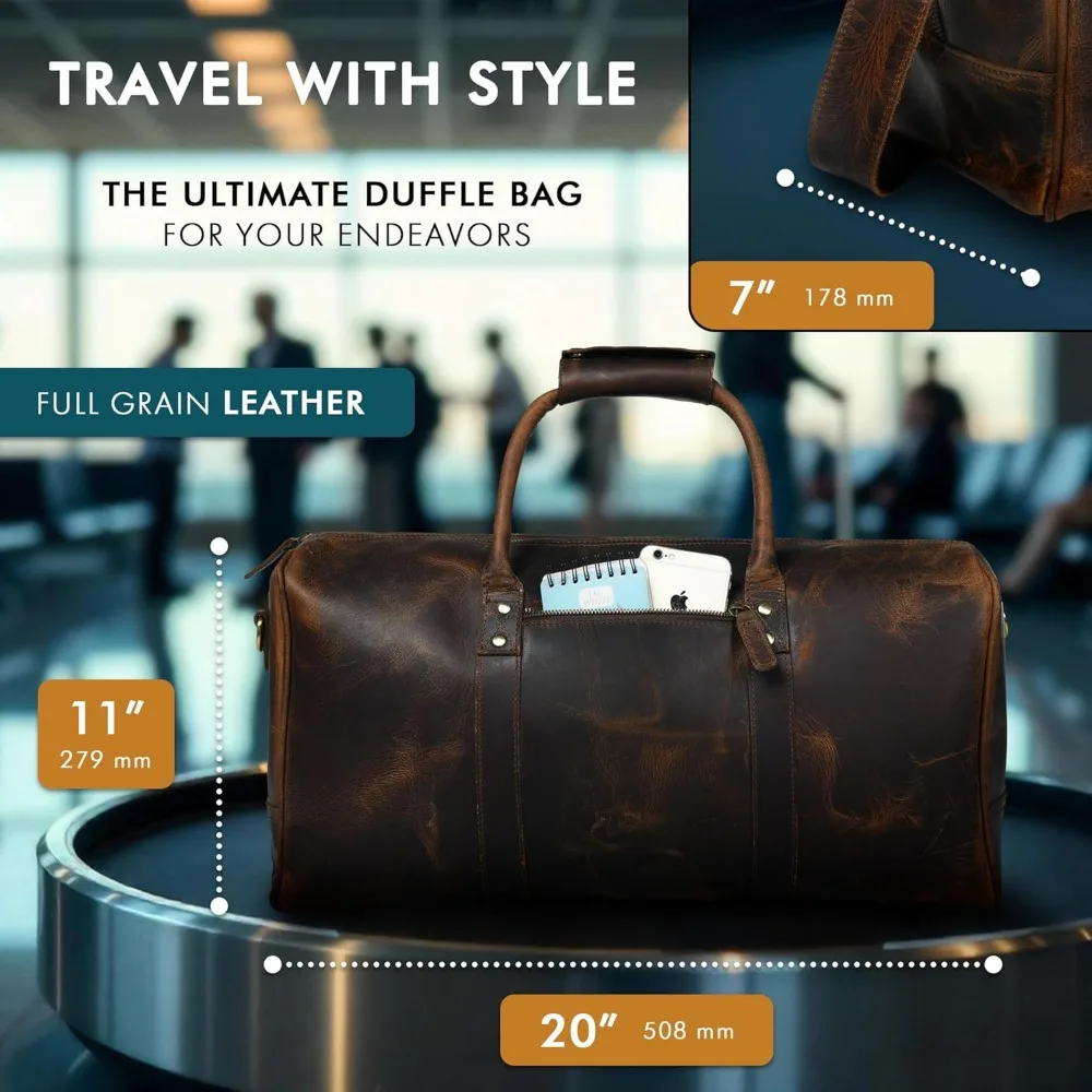 حقيبة دفل من الجلد المحبب بالكامل - حقائب سفر للجنسين طوال الليل وعطلة نهاية الأسبوع لصالة الألعاب الرياضية والرياضة، طراز عتيق من الجلد الطبيعي #2