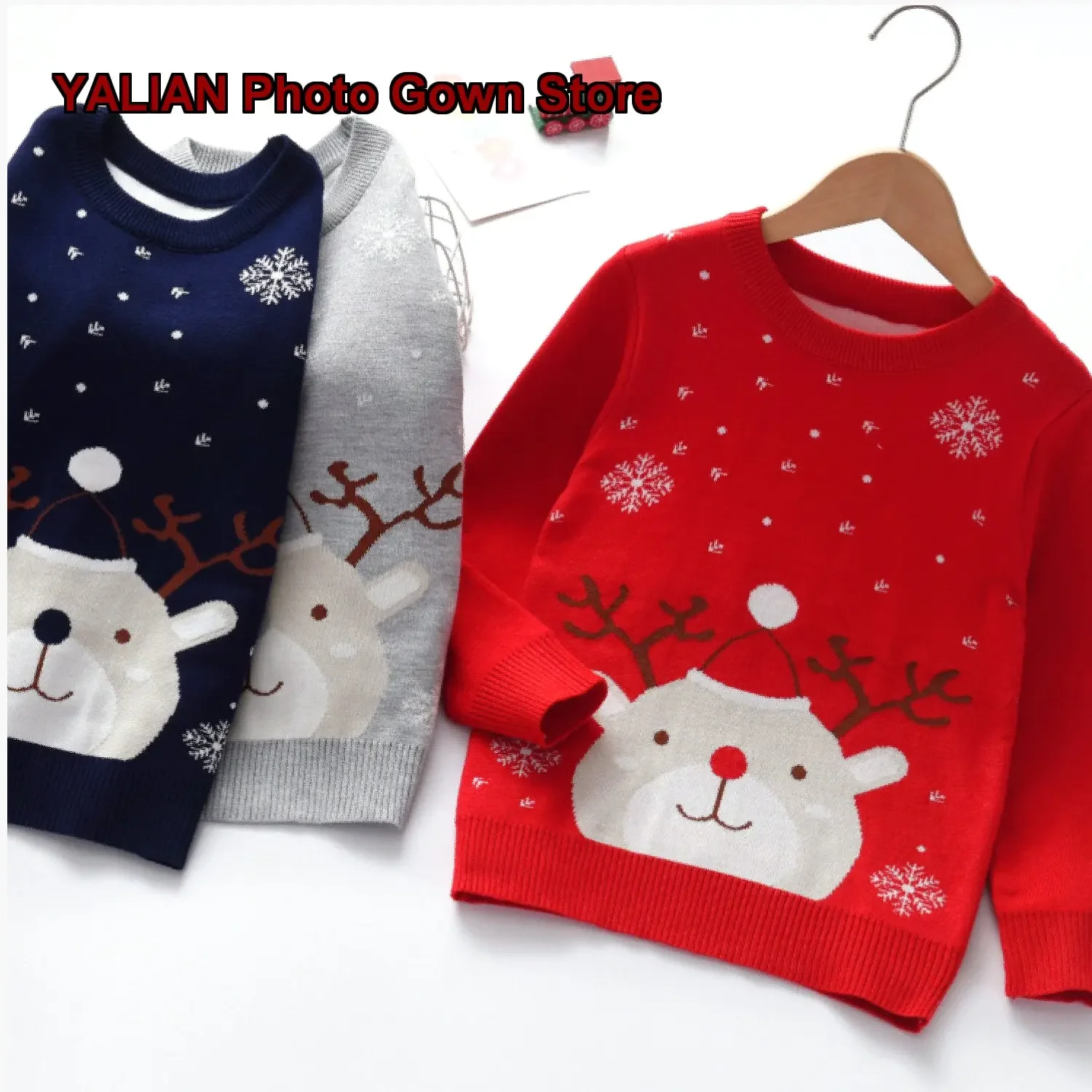 Boys Girls Pullover Sweater Kids Autumn Winter Double-Layered Round Neck Knit Top Solid Color Little Kids