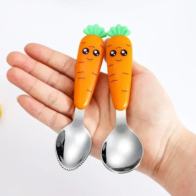 Baby Feeding Utensils Cartoon Carrot Fork Spoon Children Cutlery Set Kid Tableware Kitchen Gadgets Cake Vegetable Fork Teaspoon