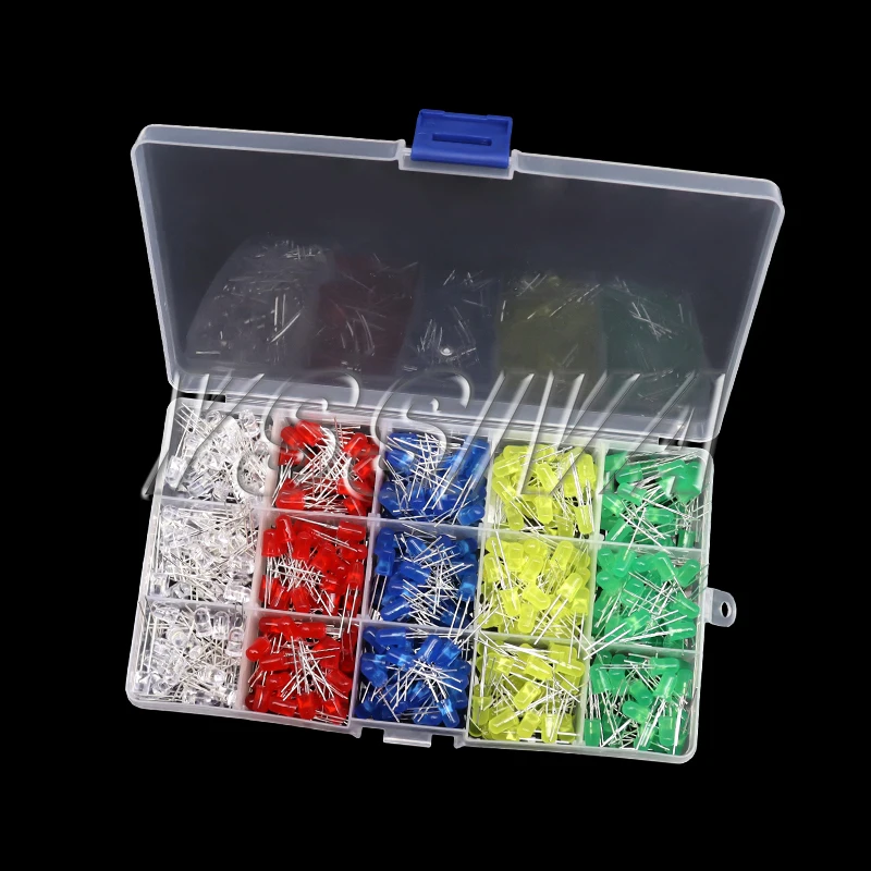 5mm 3mm LED-Dioden Sortiment Kit Weiß Grün Rot Blau Gelb Orange F3 F5 LEDs Leuchtdioden Elektronisches Musterset