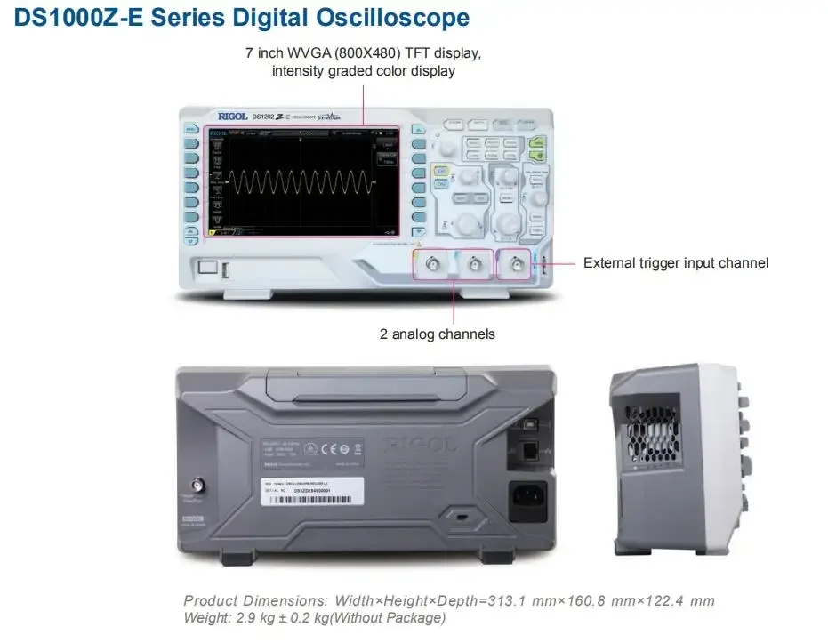 DS1202Z-E, dois canais, osciloscópio digital de 200 MHz