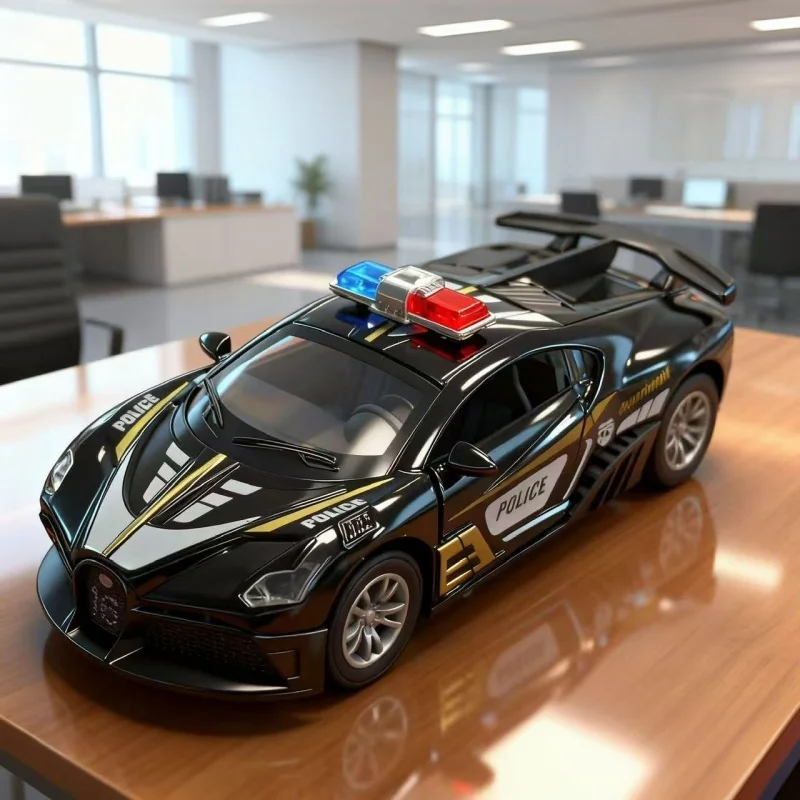1/36 Die-Cast Police Car Model, Open the Door to Pull Back the Metal Car, Decorative Collectible Model view 5