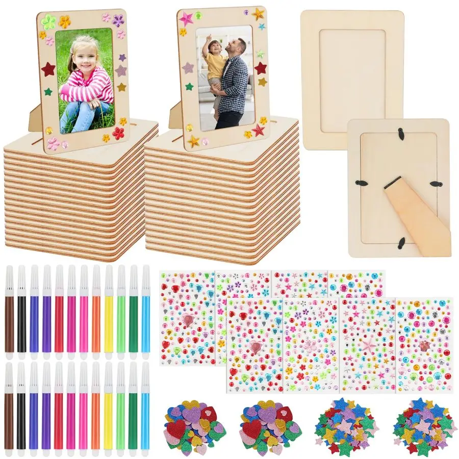 

36 упаковок фоторамки для рисования, набор для рукоделия, деревянные фоторамки для фотографий 4 x 6, 8 листов, наклейки с кристаллами и бриллиантами, 4 пакета, Ева