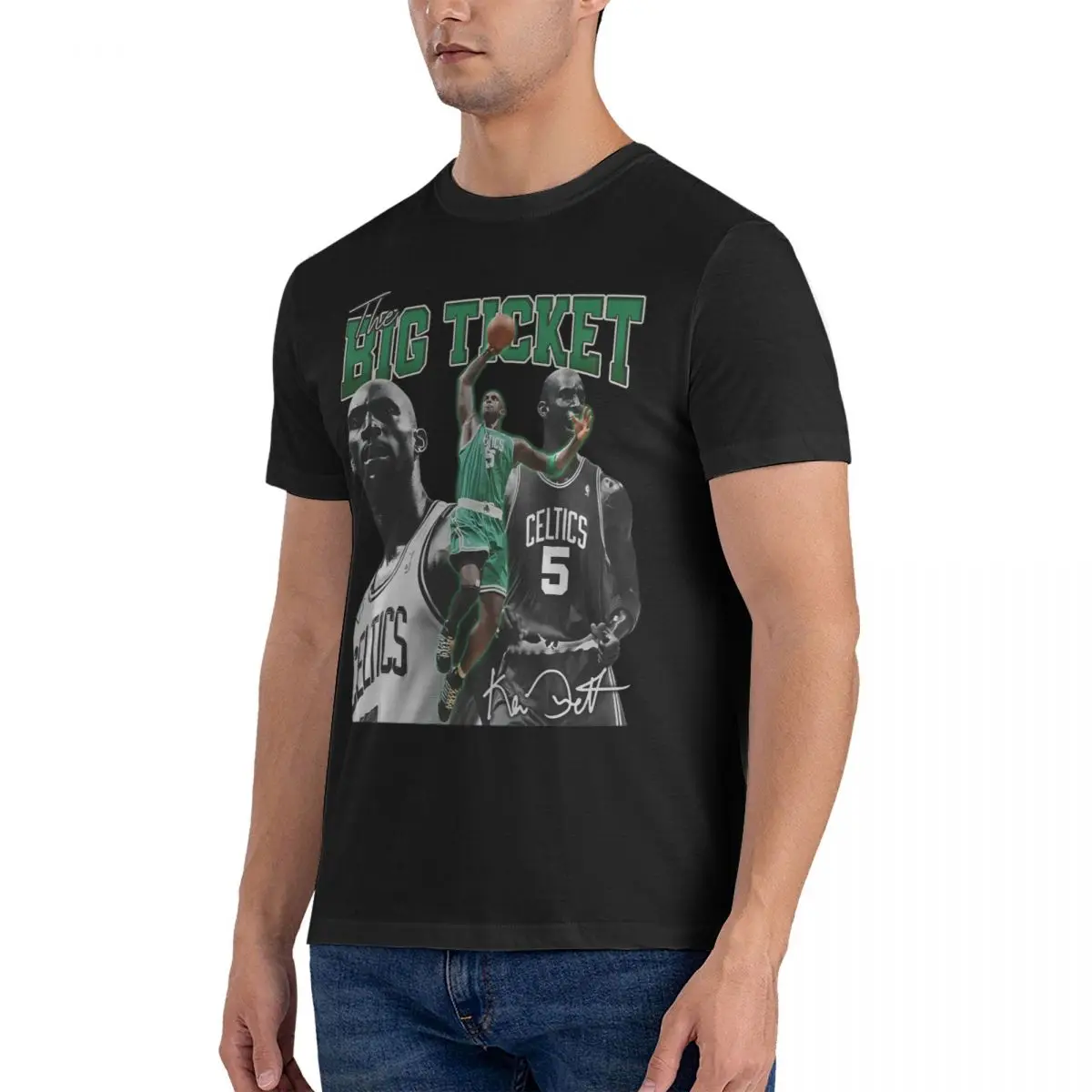 Men's The Big Ticket Basketball Legend Signature Vintage 80S 90S Bootleg Rap Style T Shirt Kevin Garnett Pure Cotton Tops