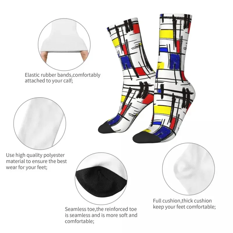 Y2K New Male Men Casual Mondrian Minimalist The Style Modern Art Sock Graphic Women's Socks Spring Summer Autumn Winter