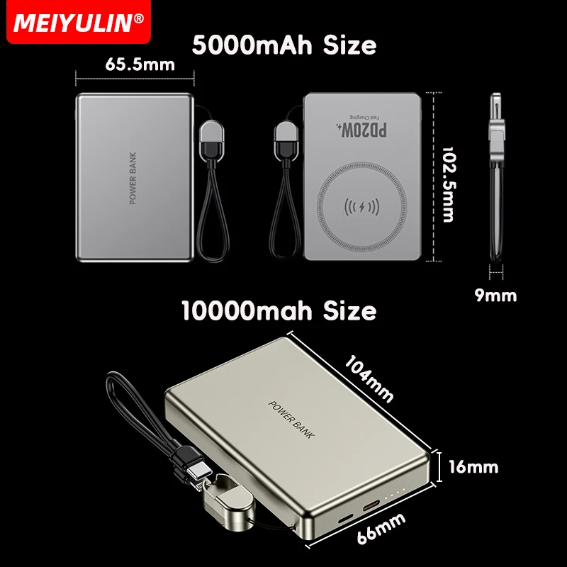 10000mAh portatile senza fili Power Bank magnetico 5000mAh con cavo USB C batteria esterna a ricarica rapida per iPhone Samsung Xiaomi