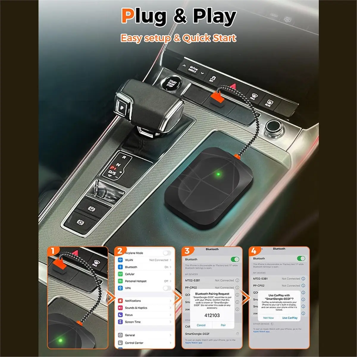 Wireless CarPlay Adapter,USB Dongle Converts CarPlay & Android Auto,Fast Auto Connect,Fit for IOS 10+/Android 11+