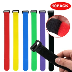 10Pcs 20mm Nylon Cable Ties Reusable Reverse Buckle Straps Hook Loop Fastener Tape Strap Sticky Line Finishing Strapping