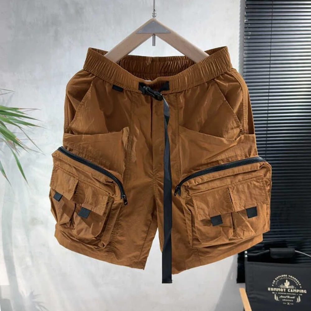 Summer Men's Outdoor Cargo Pants Multi Pocket Straight Sports Middle Pants New American Retro Streetwear Quick Dry Cargo Shorts