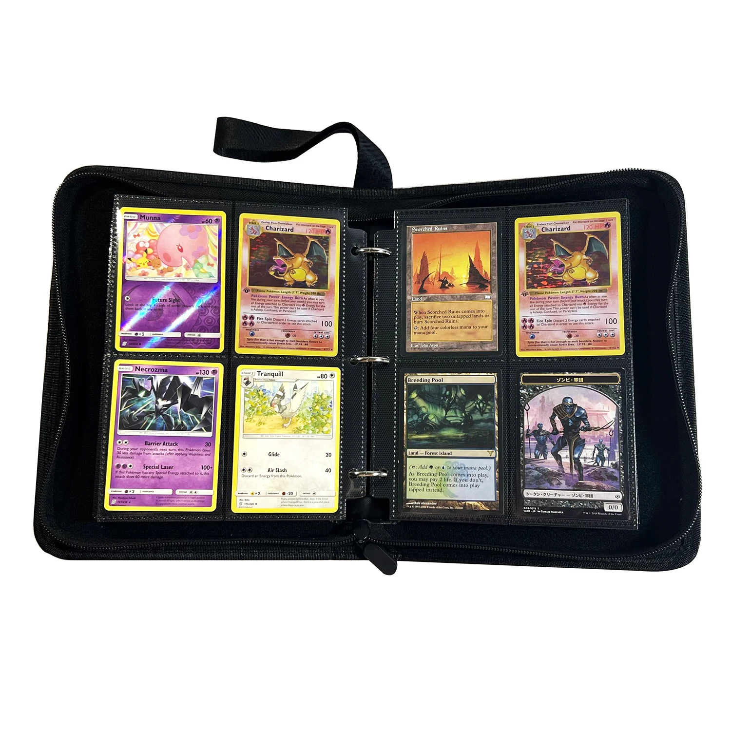 4 Pocket Trading Card Zipper Album Folder 400 Side Loading Sport Card Collection Binder For TCG/MtG/PKM/FOW/YGO (The Great Wave)