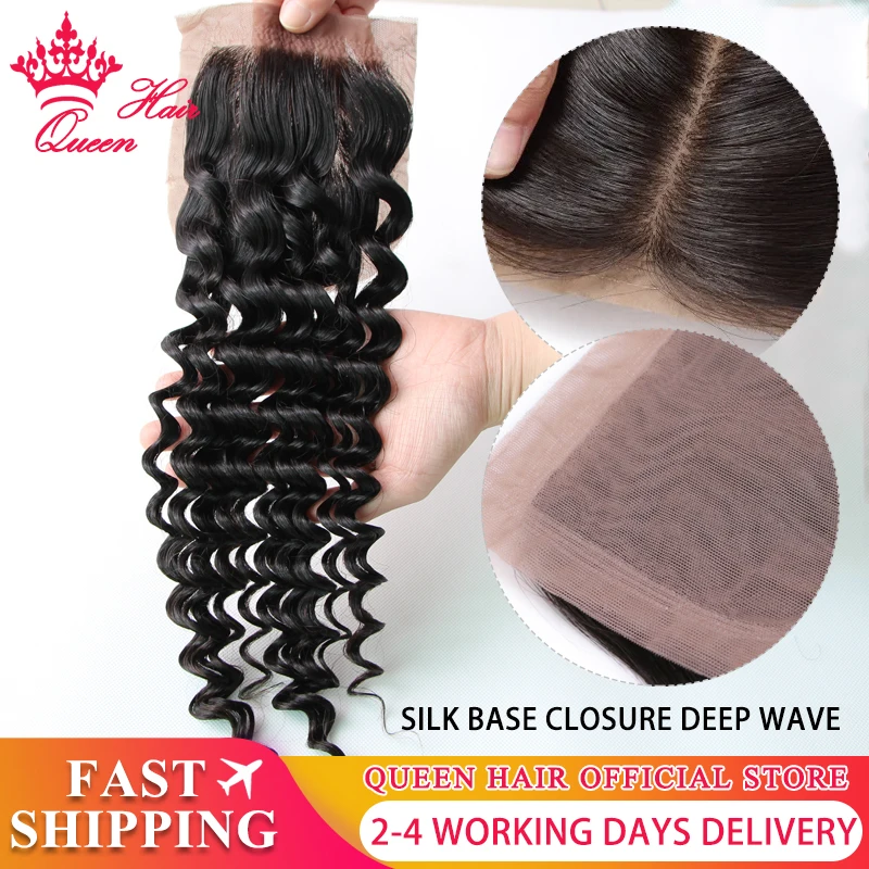 Deep Wave Silk Base Closure Raw Hair 100% Human Hair Swiss Lace Natural Scalp Queen Hair Official Store