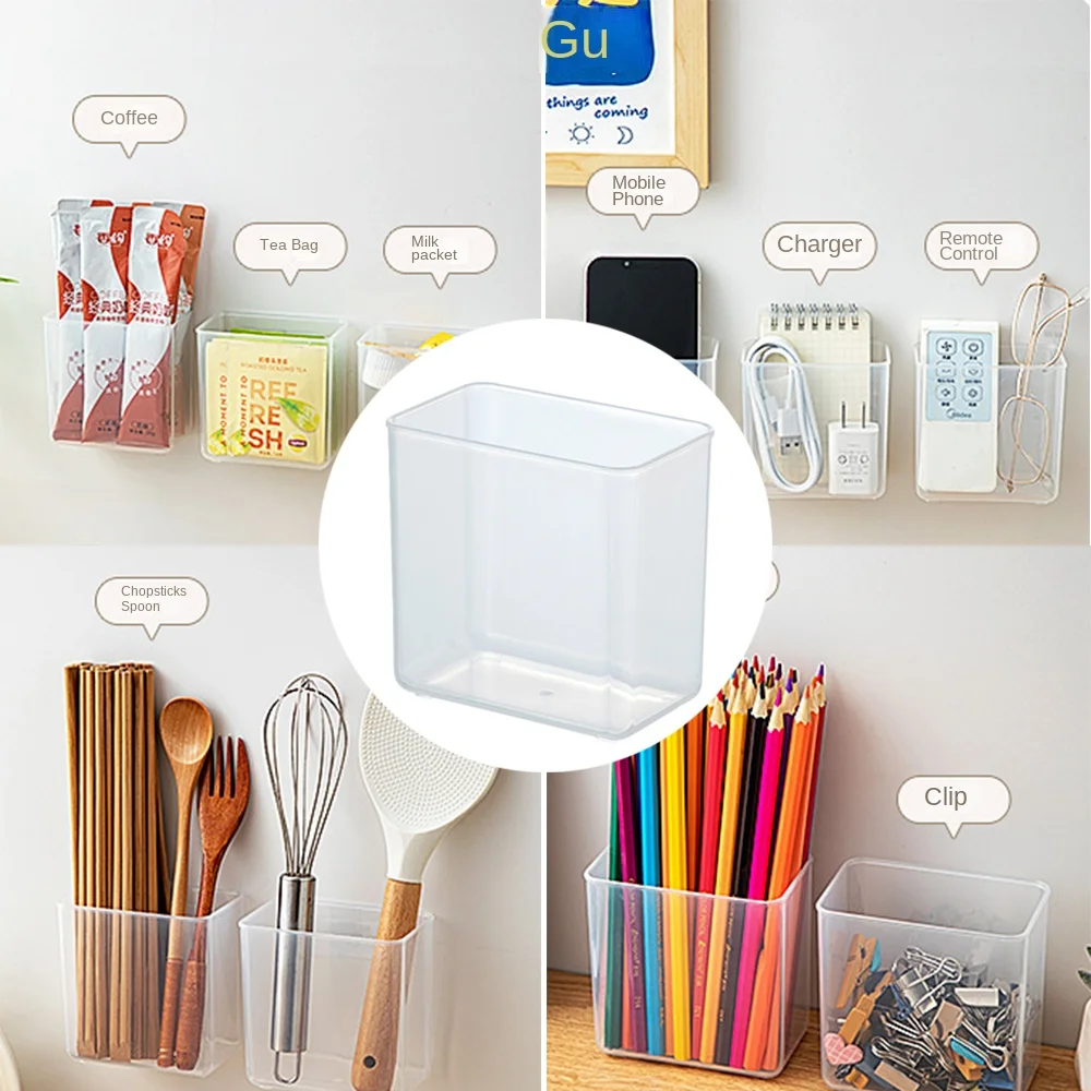 New Self-adhesive Food Fresh Storage Box Multi-function Wall Mount Pen Pencil Holder Fridge Side Door Makeup Tools Storage Box