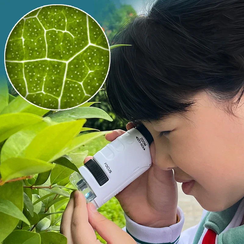 Childrens Microscope Biological Sciences Toy Kit 60-180X Educational Mini Pocket Handheld Smart Phone Microscopes Outdoor Toys