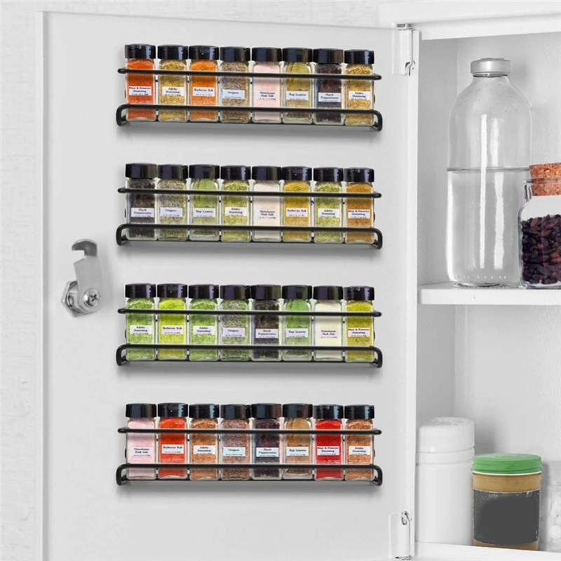 

4PCS/Set Kitchen Spice Rack Wall Mounted Carbon Steel Seasoning Bottle Storage Rack Condiment Pepper Jar Organizer Shelf