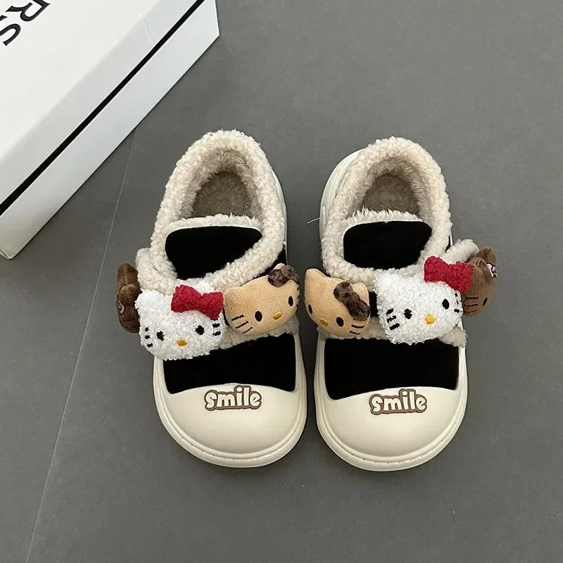 

Sweet Hello Kitty Anime MINISO Kawaii Ins Soft Shoes Autumn Winter Cute Cartoon Cashmere Comfortable Cotton Slipper Gifts Toys