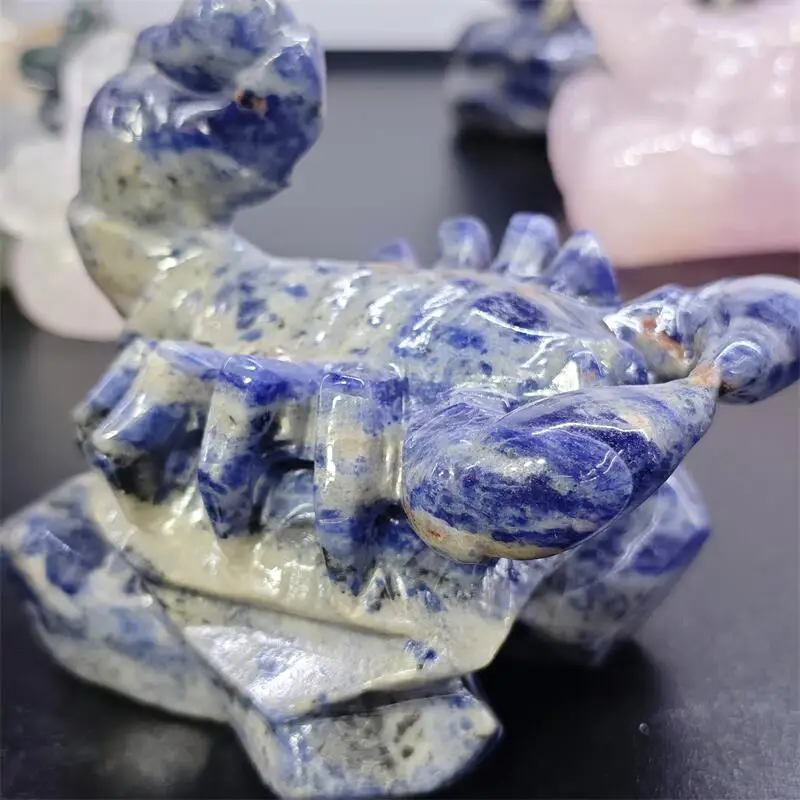 

Natural Blue Sodalite Scorpion Carving Energy Gem Reiki Healing Fengshui Home Office Decoration Gift 1pcs
