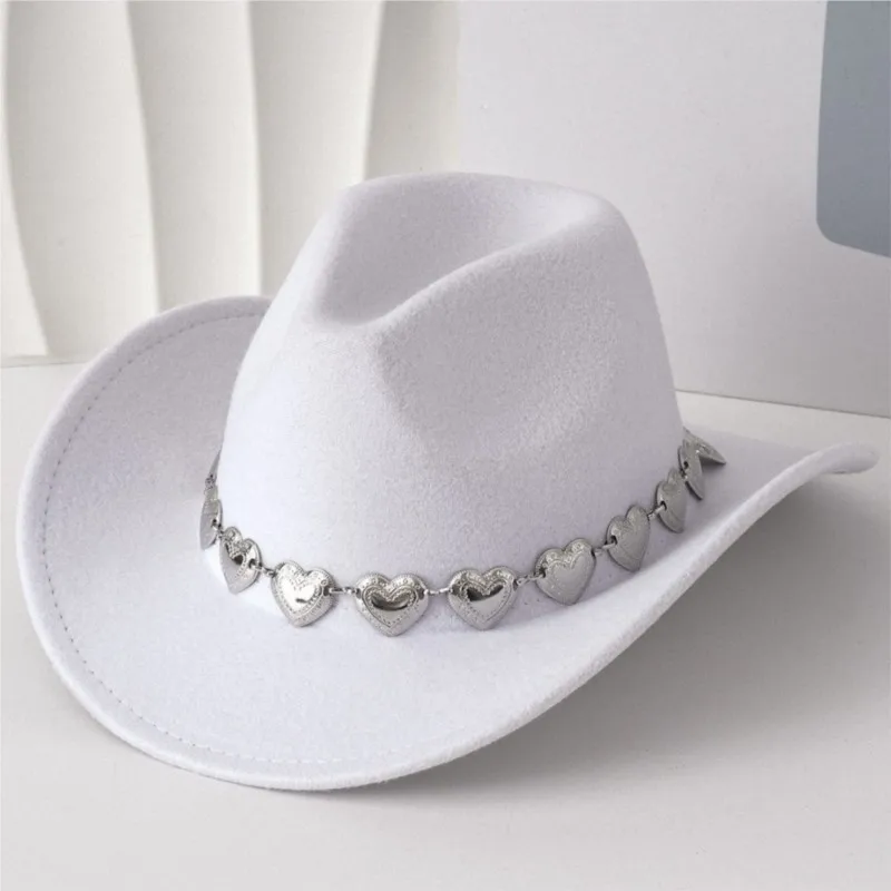 

Hollowed-out metal heart-shaped chain hat top felt