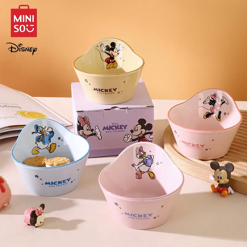 MINISO Disney Mickey 350ML Ceramic Fruit Bowl Cartoon Donald Duck High Temperature Resistance Ramen Bowl Pooh Durable Soup Bowl