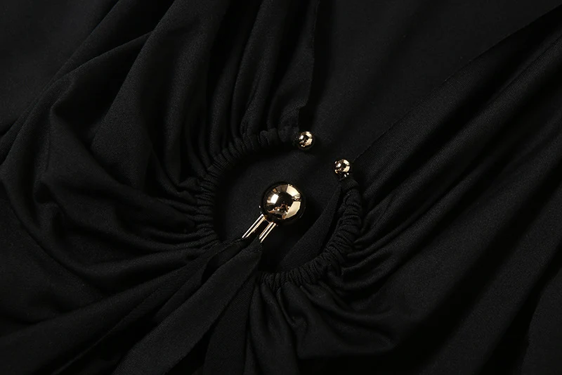 Elegante Metall Ring Geraffte Band Party Abendkleid Frauen Nachtclub Promi Lange Hülse O-ansatz Prom Bodycon Maxi Kleid Robe