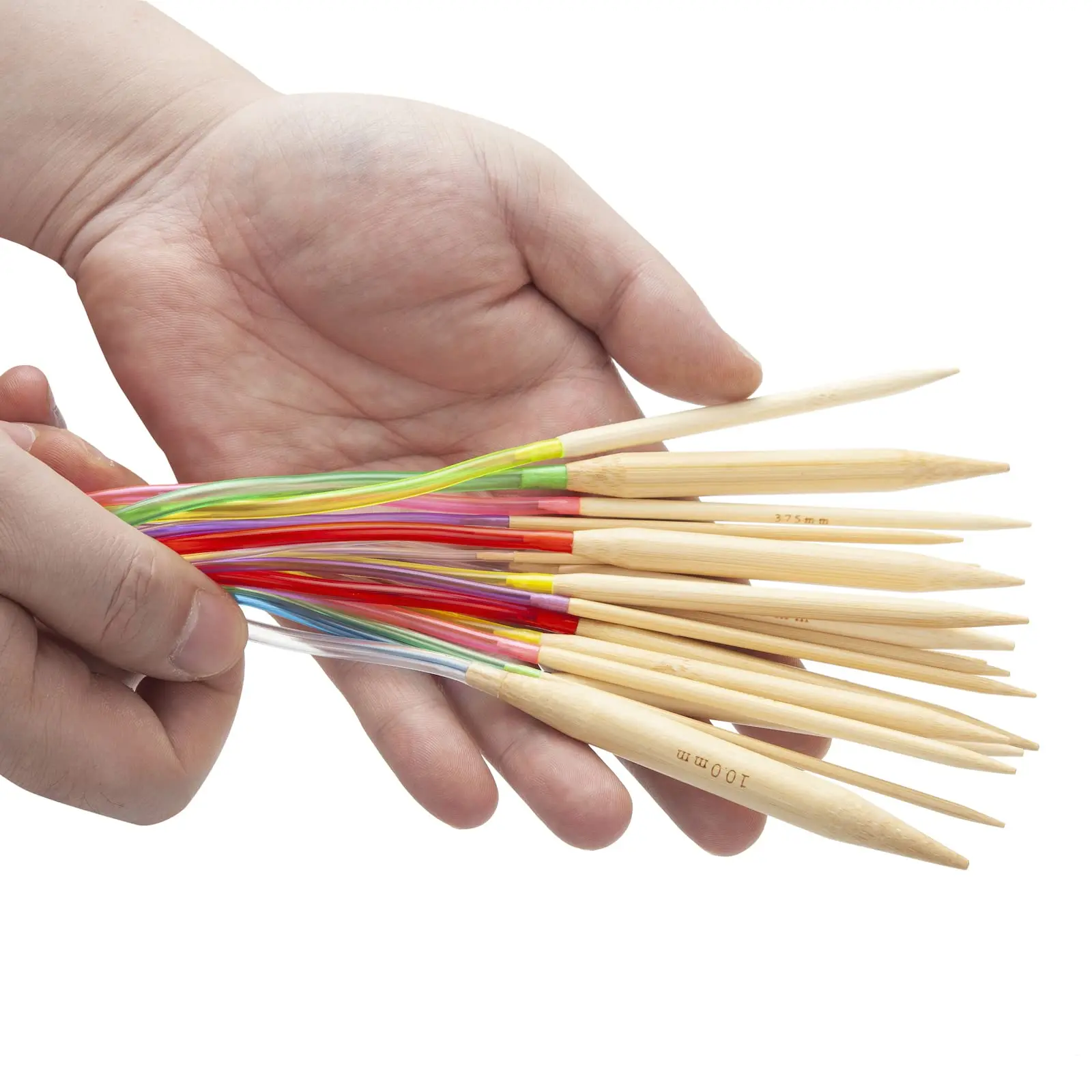 40/60/80/100cm Bamboo Knitting Needles Set Circular Wooden Knitting Needles with Colorful Plastic Cable for DIY Craft