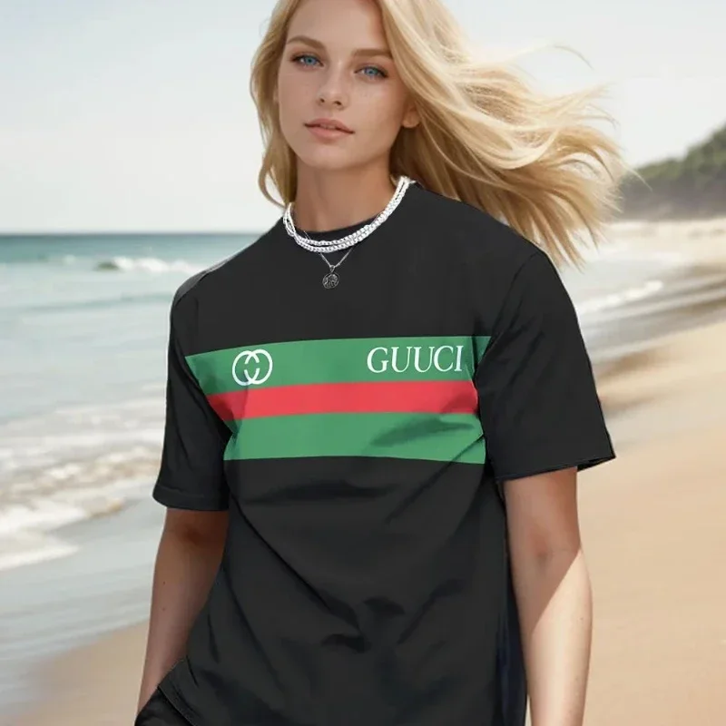 Nueva camiseta de marca de lujo para mujer, camiseta informal de lujo de alta gama para hombre y mujer, ropa de pareja de manga corta Popular europea