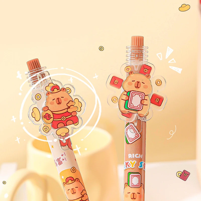 Kawaii การ์ตูน Capybara กดปากกาเจล Quick-Drying Neutral ปากกาเขียน Smooth ปากกาอุปกรณ์สํานักงานเครื่องเขียนนักเรียนของขวัญ