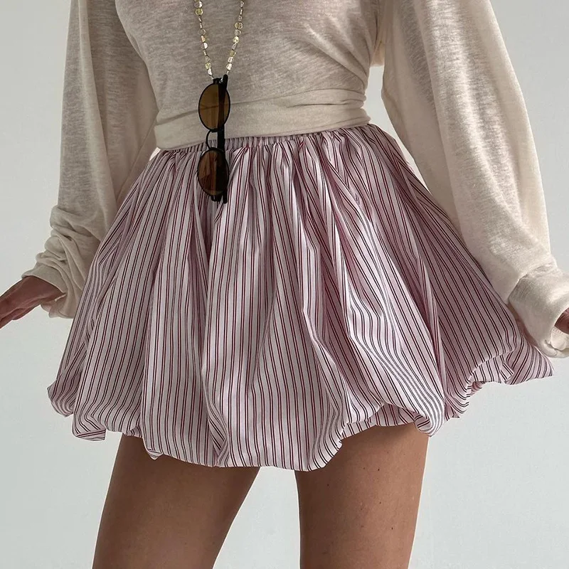Милое бальное платье, лето 2025 г., французская плиссированная юбка, полосатая пышная мини-юбка с высокой талией