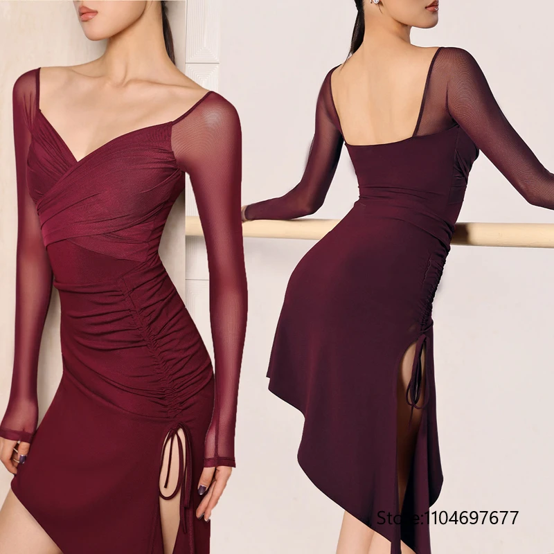 

Женское танцевальное платье с V-образным вырезом для латиноамериканских танцев 2026 года, сексуальное, для выступлений, асимметричное, для ча-ча-ча, самбы, румбы