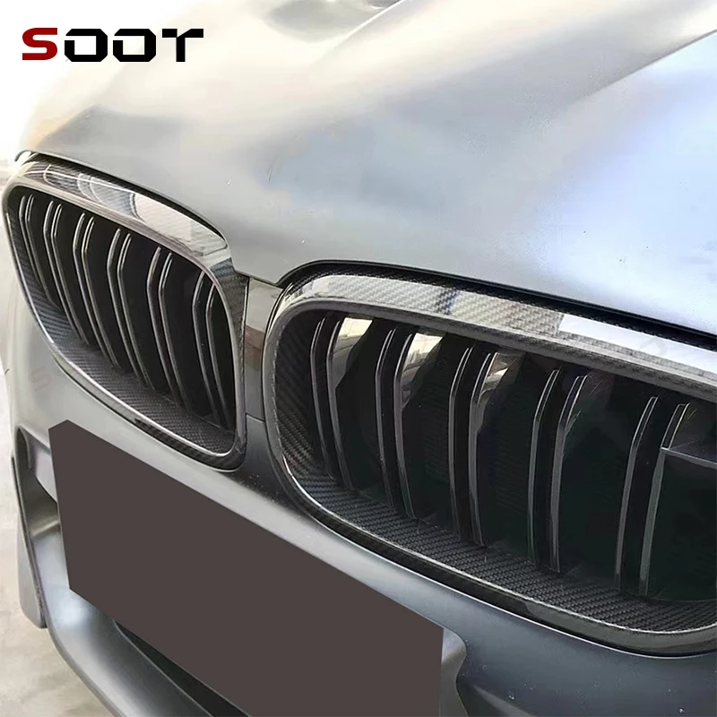 For  BMW 5 Series M5 F90 G30 G38 2017-2020 Carbon fiber Grille Glossy Black Color Plastic Front Bumper Auto Decor Gril body kit