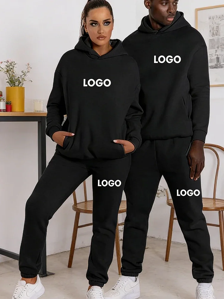 Op maat gemaakte bedrukte trainingspakken voor heren en dames, hooded sweatshirts en joggingbroeken, hoge kwaliteit unisex dagelijkse casual sport hoodies pak - afbeelding 2
