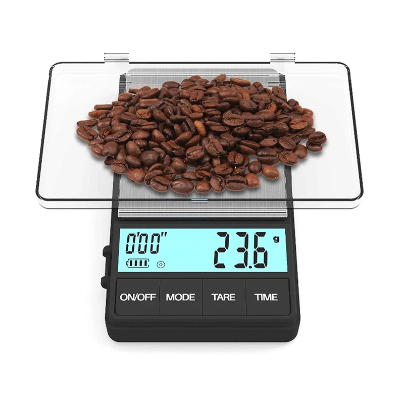 Pocket Small Coffee Scale 1000 x 0.1g Digital Gram Scale with Timer Large LCD Screen Espresso Coffee Scale Gold Jewelry Scale