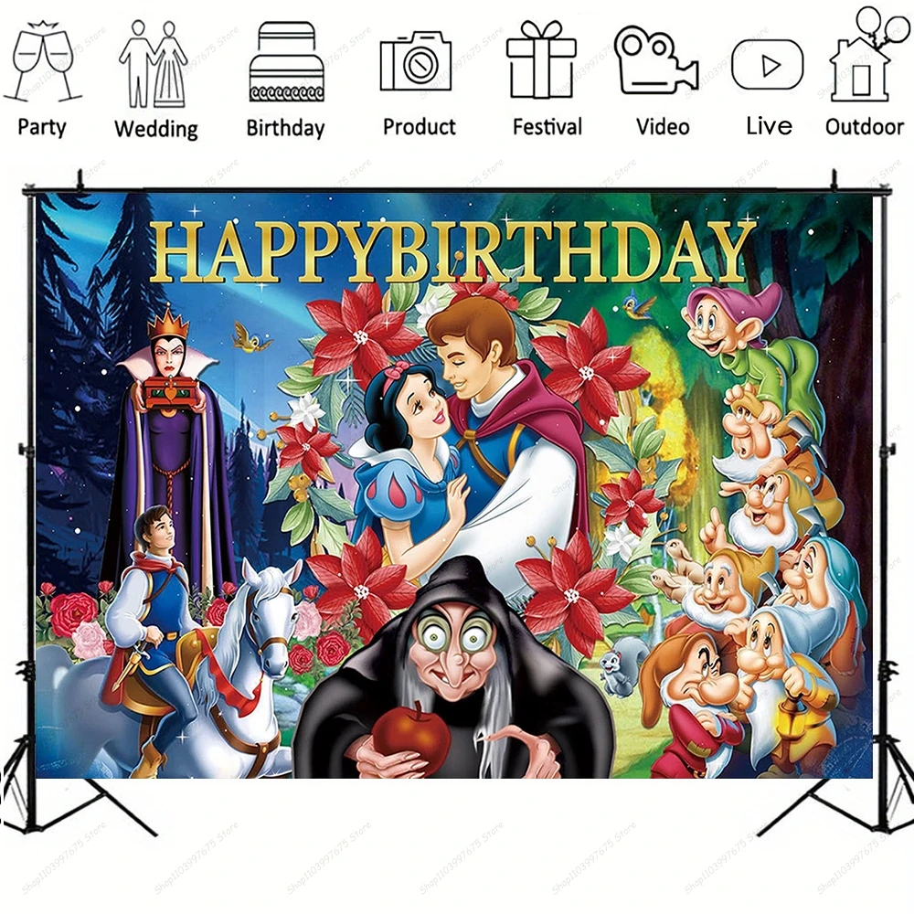 Disney Snow White Backdrop Girls Birthday Table Decoration Vinyl Background Party Supplies Baby Shower Banner Photo Booth Props