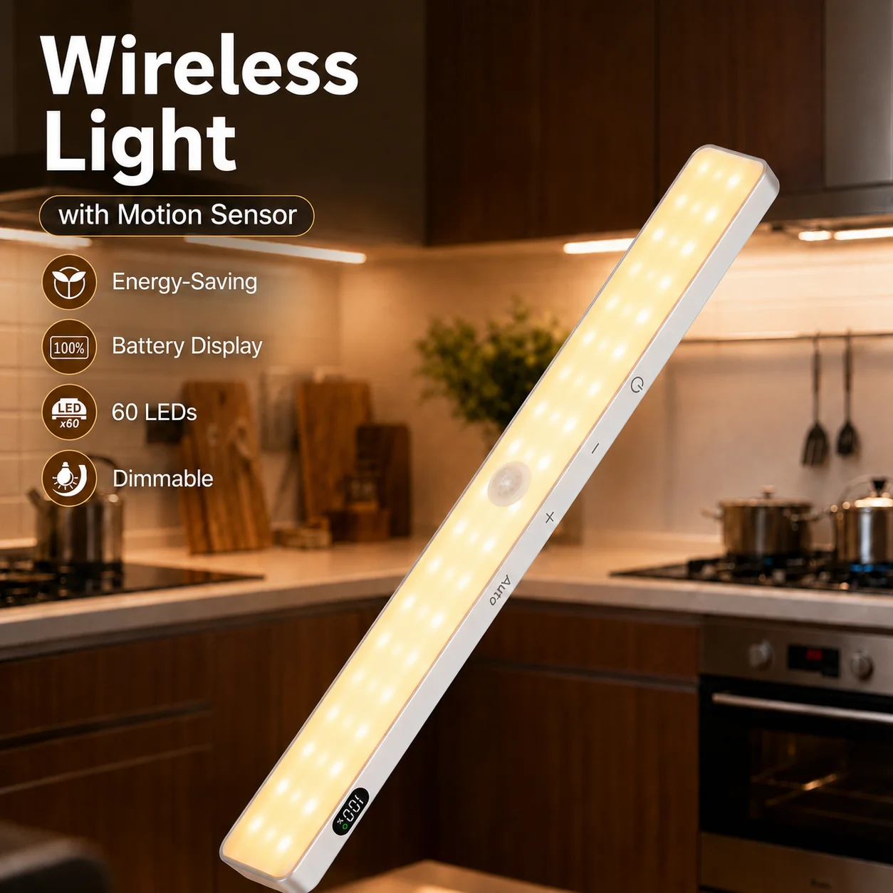 

Wireless Sensor Under Cupboard Light Rechargeable LED Lamp Dimmable Magnetic Type-C Fixture for Kitchen Entryway Bathroom Pantry