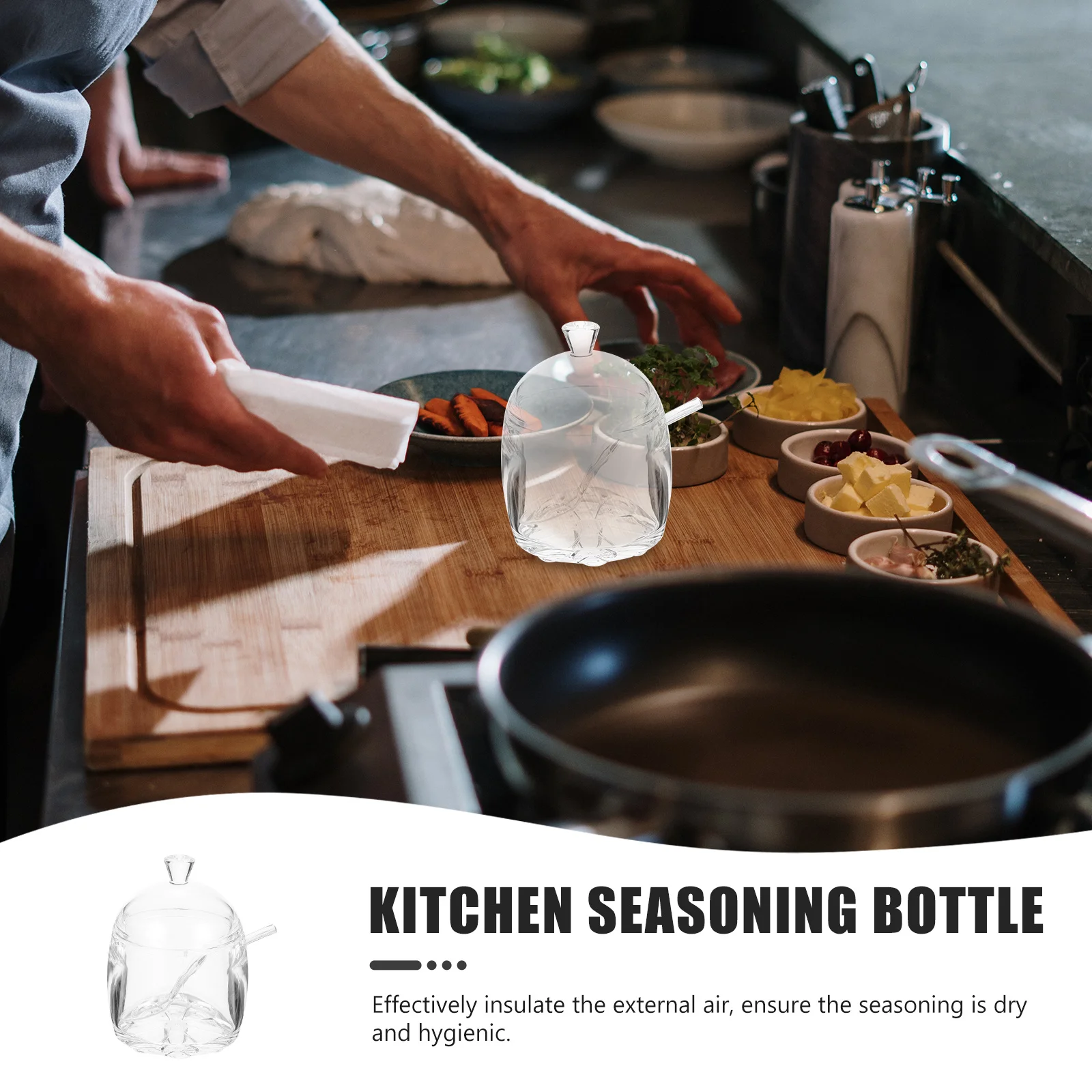 

Kitchen Transparent Seasoning Container Household Spice Box Lid Spoon Sealed Design Freshness Dry Food Storage