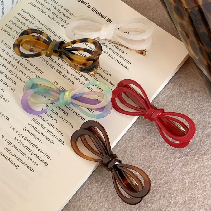 Fashion Design Hollow Double-layer Bow Acetate Barrette Hair Clip 2024 Korean Sweet Delicate Hairpin Women Headwear Accessories