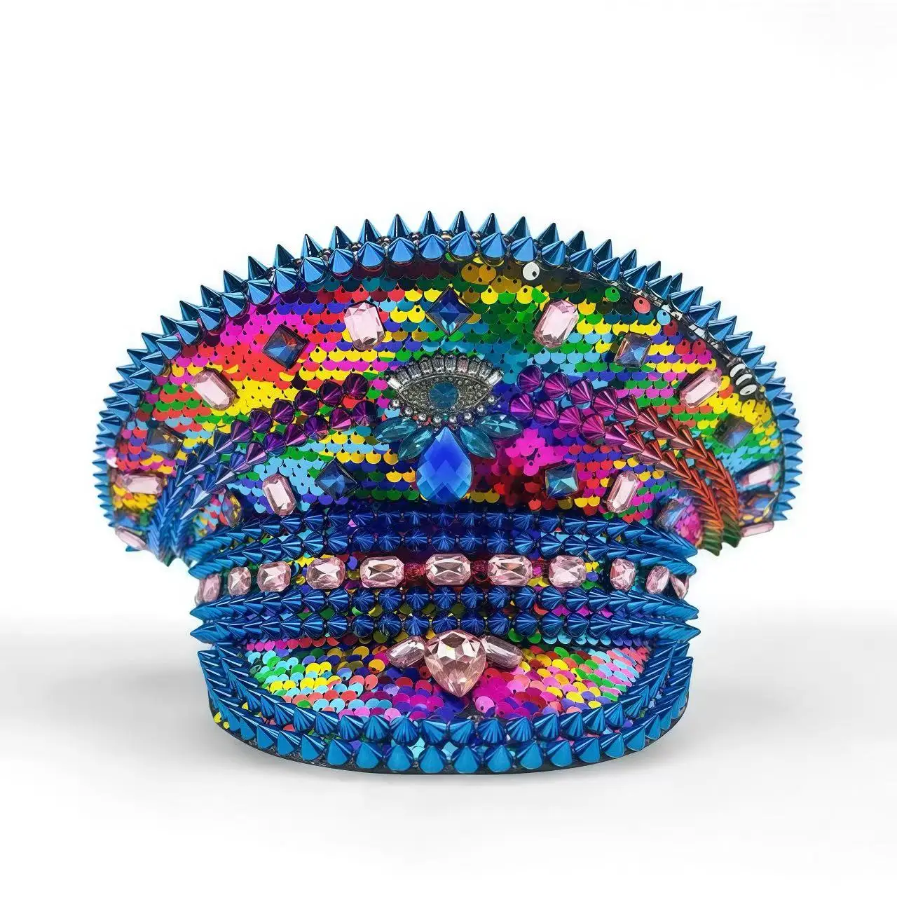 

HongLuan Blue Bling Капитанская шляпа в стиле стимпанк со стразами для женского фестиваля Burning Man - винтажные военные аксессуары и кепка для мужчин