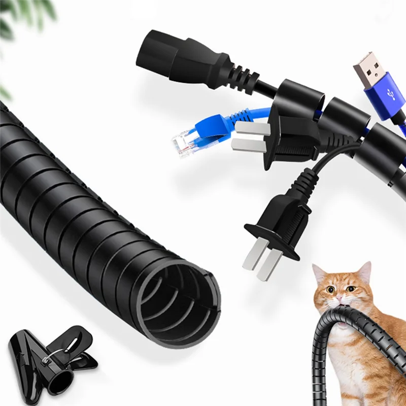 Practical-Flexible Spiral Cord Organizer Storage Line Protector Black Plastic Management Cable Reel Desktop Tidy Cable Accessori
