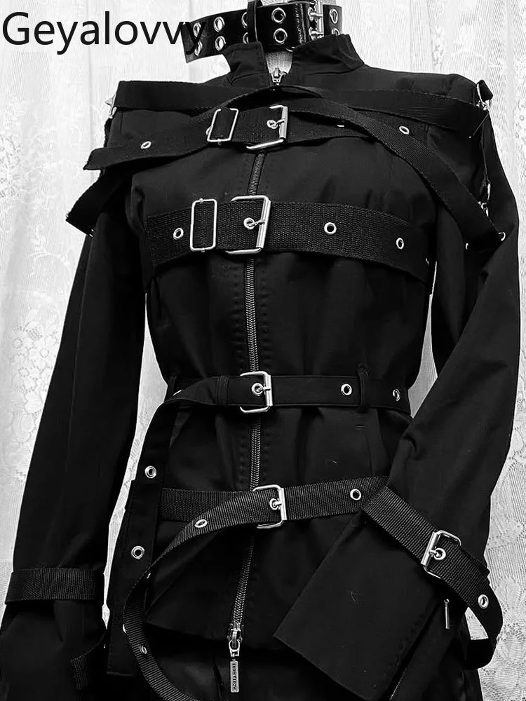 الأصلي الرجعية النمط الأمريكي الخريف الشتاء الراقية معطف أسود طويل الأكمام الحلو الإناث المتخصصة تصميم سترة حزام أسود #3