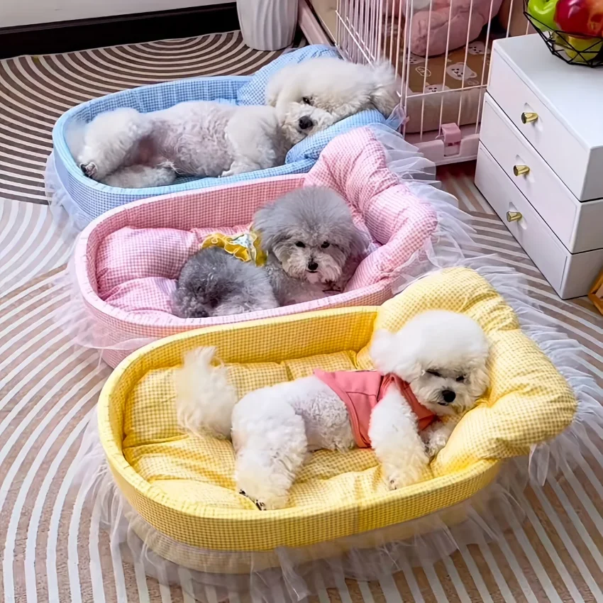 

1set Cute Lace-Trimmed Pet Princess Bed For Winter - Soft Polyester Plush Oval for Small Dogs/Cats, Easy Assembly Indoor Use