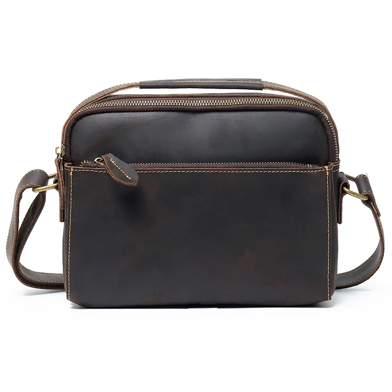 

Newsbirds Crazy Horse Leather Message Bag Genuine Leather Shoulder Bag Crossbody Bag Men Male Messenger Bag Brown Men Bag Causal