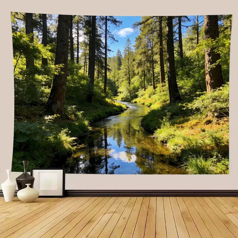 VIKAMA Forest Lake Landscape Tapestry Natural Scenery Wall Hanging Outdoor Aesthetic Background Cloth Home Decoration