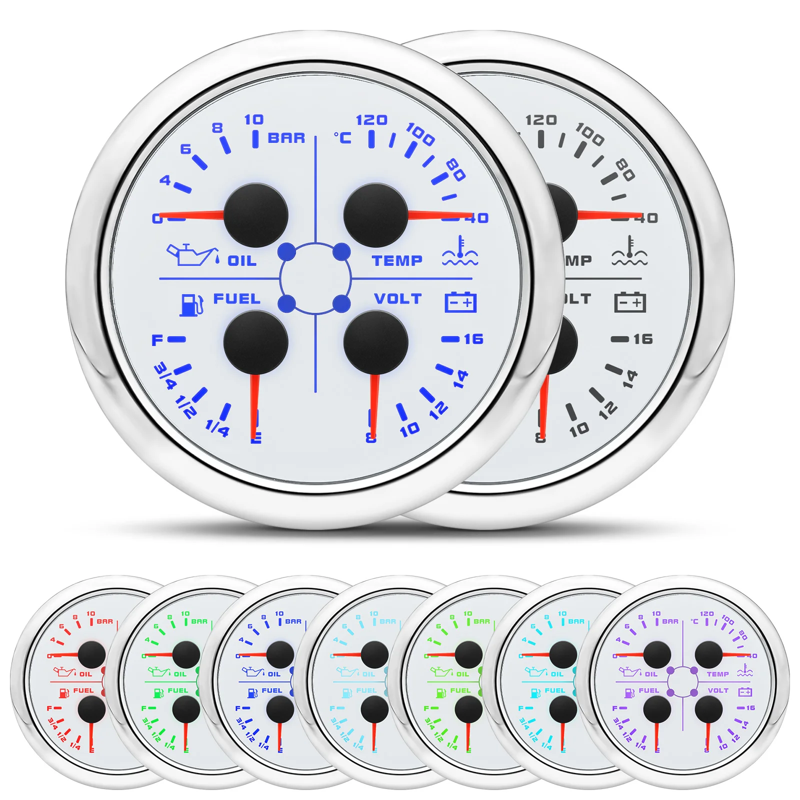 AD 85 مللي متر قياس ضغط الوقود 4 في 1 متعددة الوظائف مقياس ضغط الزيت مستوى الوقود درجة حرارة الماء متر الفولتميتر مع إنذار #6