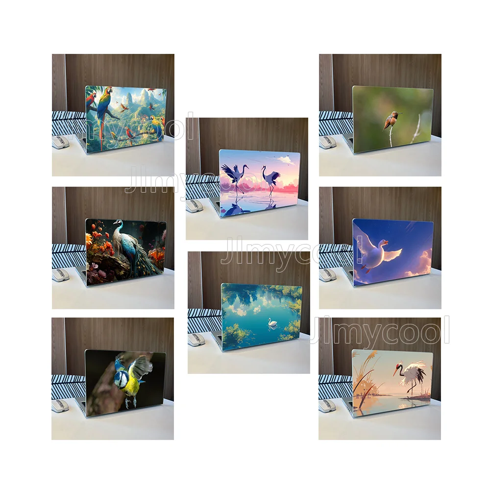 2 Durable Crane Hummingbird Goose Peacock Parrot Vinyl Laptop Stickers Art Scratch Protection Sticker for MacBook PC Chromebook