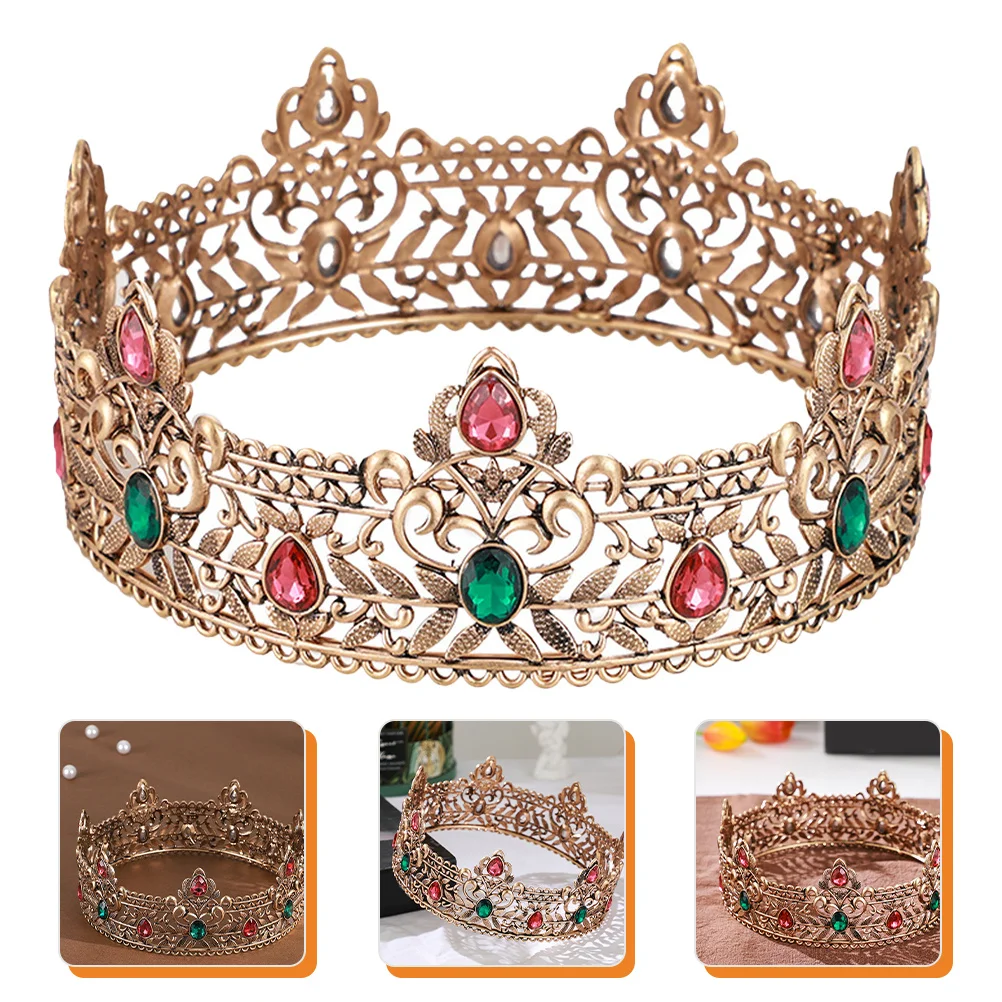 Gotycka Korona Króla Vintage Złota Męska Korona Królewska Dodatek do Kostiumu Cosplay na Występy Ślub Bal Imprezę Uroczystość