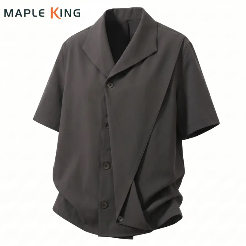 

Irregular Cut Shirts for Man Summer Camisa Streetwear Masculina 2026 Vintage Yamamoto Style Short Sleeve Elegant Mens Shirts