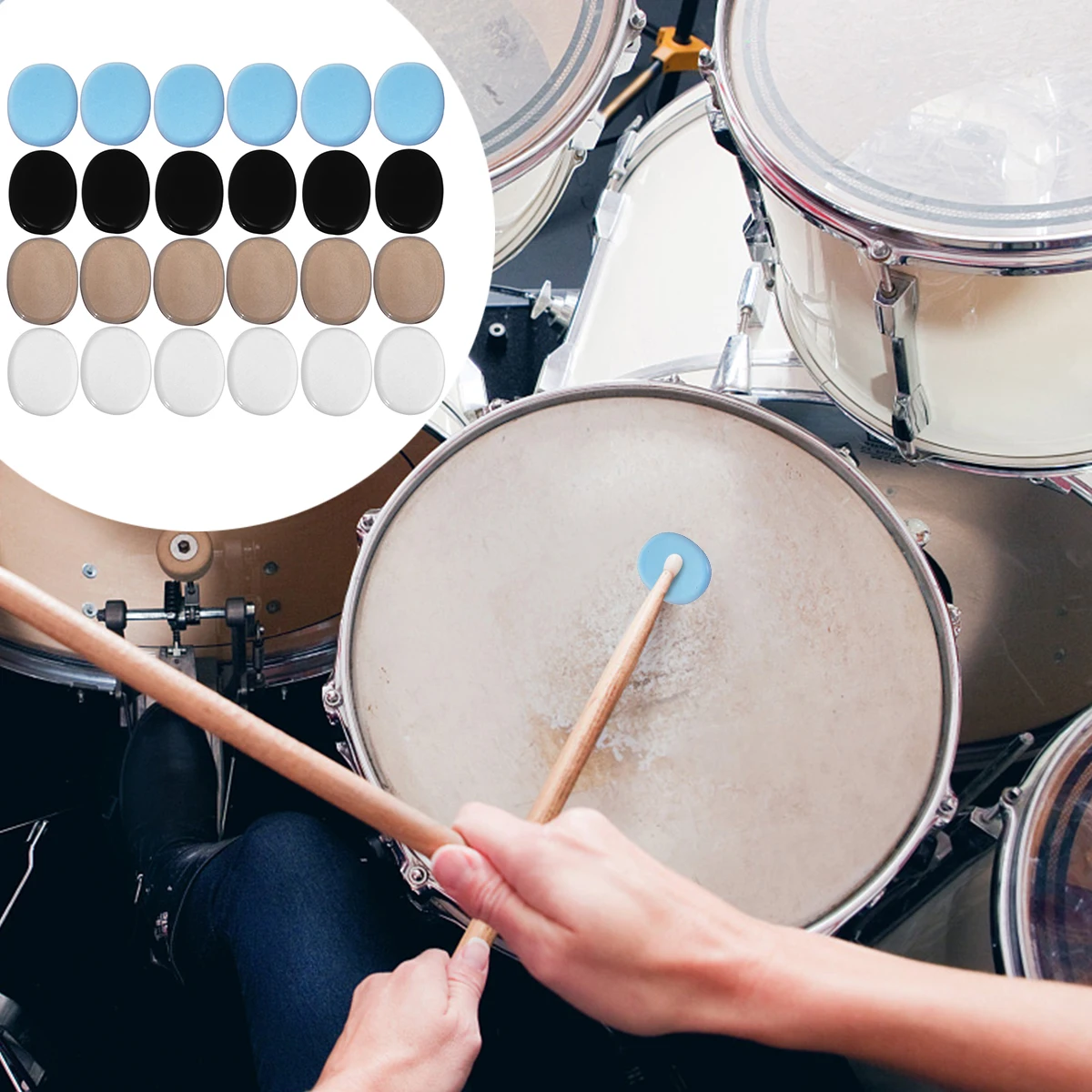 

24pcs Adhesive Drum Silence Pad Mute Mat Gel Damper Silicone Self Adhesive for Snare Drum Cymbal Percussion Damping Noise