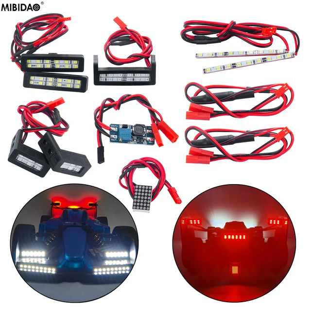 MIBIDAO Przednie i tylne światła LED Reflektor Reflektor tylny Pasek lampy Do 1/7 Limitless F1 RC Crawler Części do modernizacji samochodu